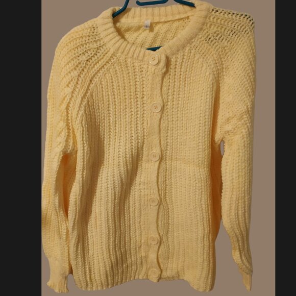 Chunky Knit Open Front Button Down Sweater with Crew Neck and Long Sleeves - Picture 4 of 7